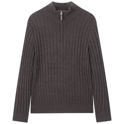 【商场同款】太平鸟羊绒混纺半开襟绞花半高领针织衫女A1EEF4518