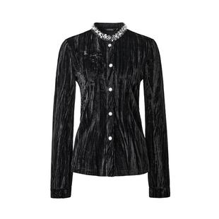 颜域丝绒黑色女士衬衫2025新款冬季上衣法式复古衬衣收腰显瘦小衫