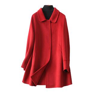 毛呢外套女常规款酒红修身气质双面呢秋冬新款高档中年羊绒大衣女