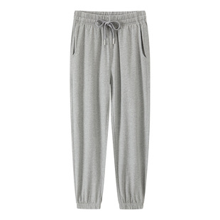 全棉运动裤女2025新款春秋款纯棉灰色束脚卫裤夏薄款白色休闲裤子