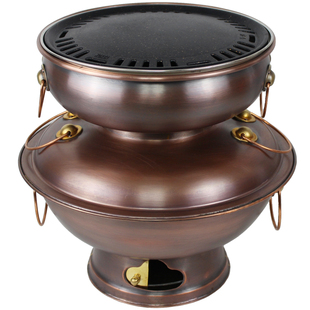 涮烤一体铜火锅特厚煎涮烤一体锅家用老式纯紫铜加厚铜火锅炉商用
