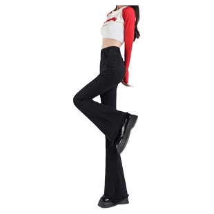 黑色毛边直筒微喇牛仔裤女2025年春秋款高腰显瘦小个子窄版喇叭裤