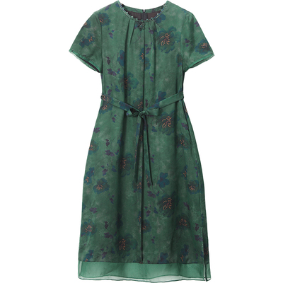 专柜正品花罗香云纱真丝连衣裙女