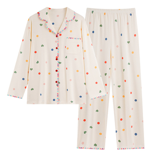 芬腾可安睡衣女款2026新款秋春季纯棉女士长袖圆点家居服套装夏天