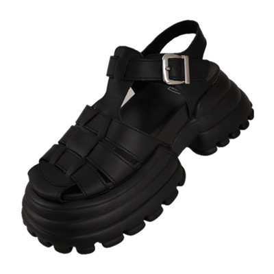 真皮厚底松糕底落空透气罗马凉鞋