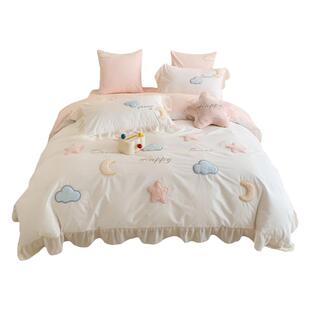 可爱云朵床单四件套公主风水洗棉纯棉被套超柔软裸睡床上用品