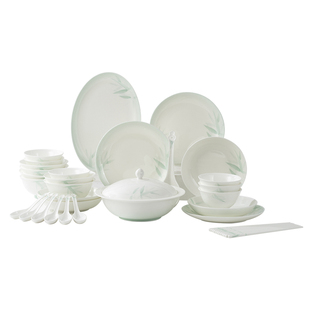 高淳陶瓷拂竹锦流中式家用骨瓷餐具套装轻奢碗盘碟餐具组合套装礼