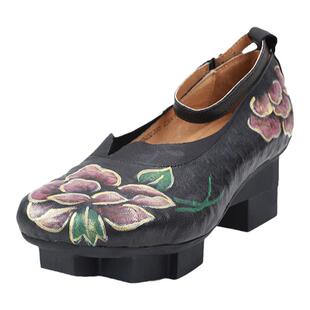 相伴真皮旗袍单鞋女厚底鞋子新款秋季皮鞋国风民族风羊皮大码女鞋