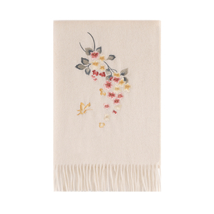 上海故事2025秋冬新款绵羊毛加厚保暖女刺绣围巾送长辈新年礼物