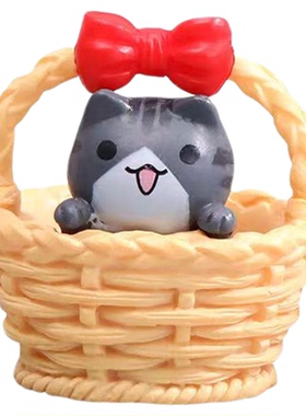 微景观创意平底竹篮猫咪公仔摆件