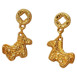 「铜钱木马」碎冰冰小马铜钱耳钉蚊香盘耳夹无耳洞轻奢耳环耳饰女