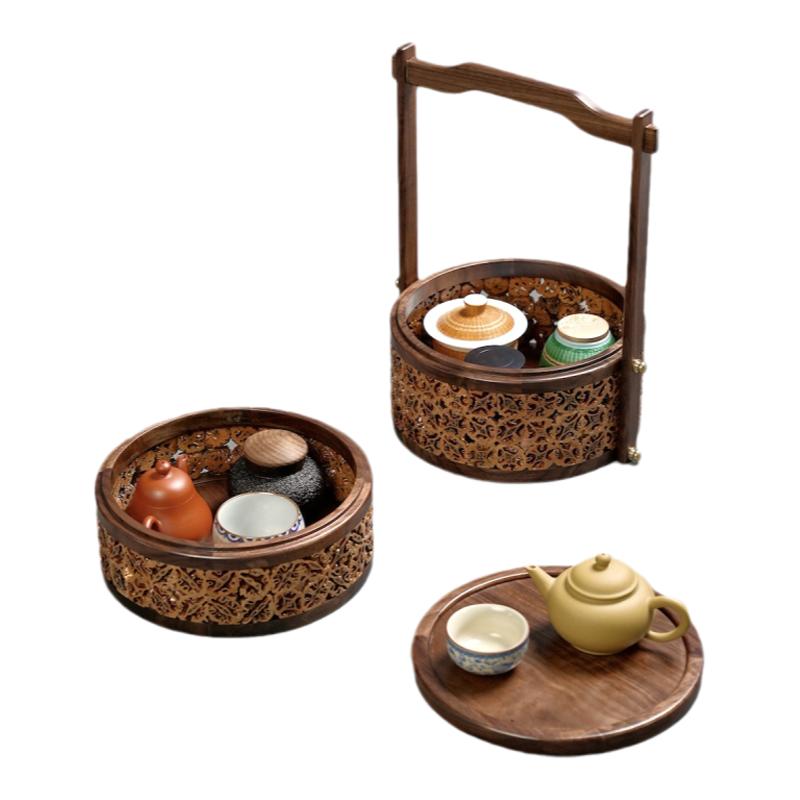 核桃胡桃木提篮茶具收纳盒