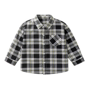 右欧童装儿童格子衬衫长袖春装2026新款男童纯棉上衣宝宝外套潮酷