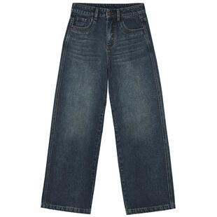 热风女士直筒宽松牛仔裤2026年春款复古做旧阔腿显瘦百搭牛仔裤