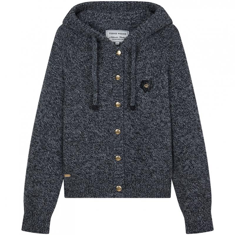 TeenieWeenie小熊女装毛针织衫2025秋季新款活力复古连帽毛衣外套