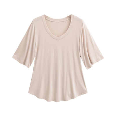 V领宽松显瘦五分袖薄款T恤上衣