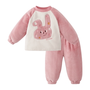 [双面绒]女童睡衣秋冬新款宝宝加绒加厚冬装保暖法兰绒家居服套装