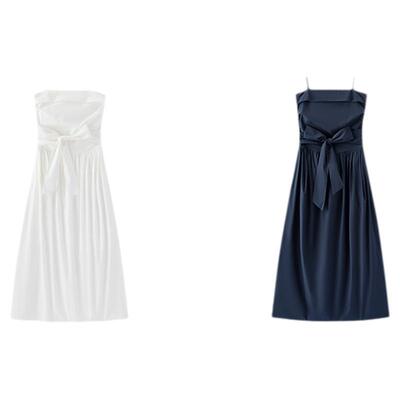 森马蝴蝶结纯色抹胸吊带连衣裙女