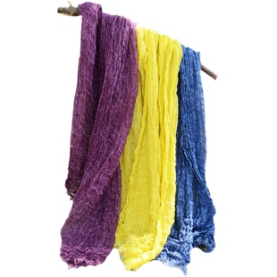 春夏季薄款窄小尺寸亚麻围巾女文艺褶皱亮黄色柠檬黄棉麻浪漫紫色