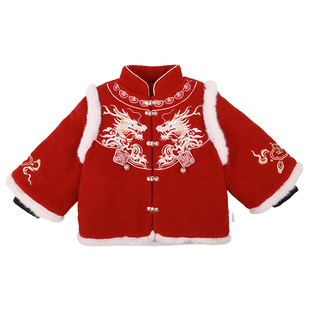 拜年服男童过年衣服红色喜庆风儿童拜冬年服冬装加厚新年唐装套装