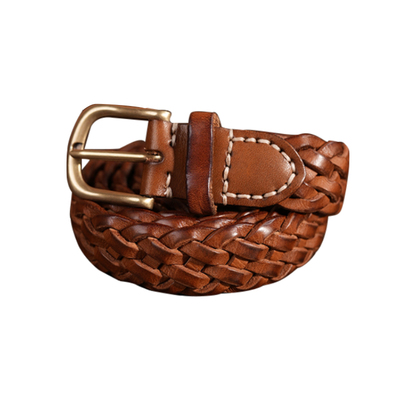 手工纯牛皮编织皮带男女通用款