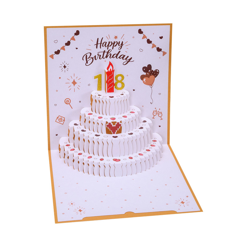 音乐灯光生日贺卡3D立体蛋糕可录音生日快乐卡片员工定制礼物diy