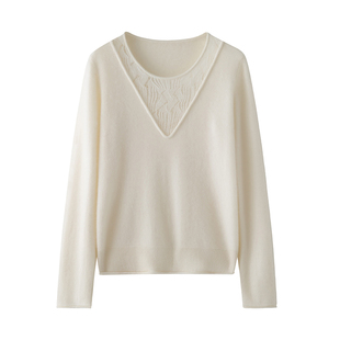 高端 | 胸前镂空花 优雅baby山羊绒衫女圆领宽松针织打底衫毛衣