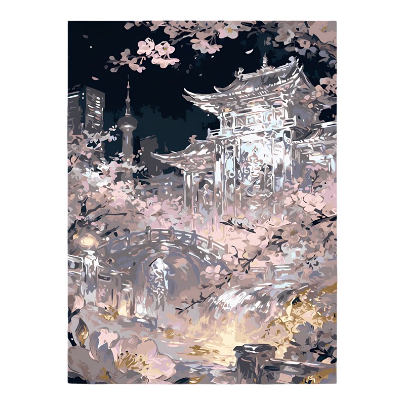 古风楼宇数字油画DIY治愈挂墙