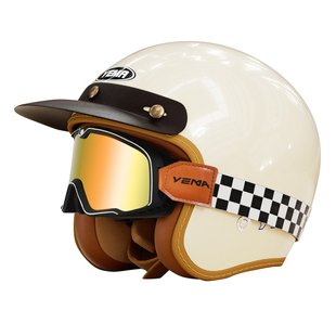 野马复古巡航头盔3c认证男女四季通用女电动摩托车安全帽机车半盔