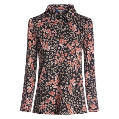 新款中老年风珠光棉印花长袖t恤