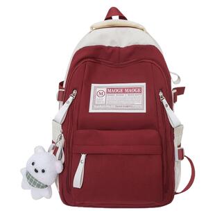 书包女大学生大容量高中初中生中学生女生背包女红色夏季简约女款