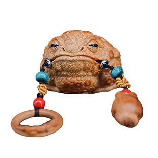 精品浙派大师竹雕张念超本工龙王蟾手把件满钉老竹根雕呱呱把件