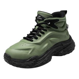 德尔惠男鞋秋季皮面防水防滑高帮老爹运动厚底耐磨劳保马丁靴棉鞋