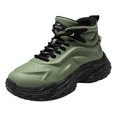 德尔惠男鞋秋季皮面防水防滑高帮老爹运动厚底耐磨劳保马丁靴棉鞋