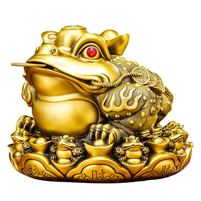 全铜金蟾招财摆件八方聚财黄铜三足金蟾蜍客厅大号开业办公室金蝉