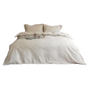 简约日式双层密拷边本白棉麻四件套 |干爽素雅森系名宿风被套单卖