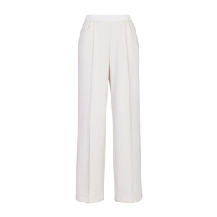 婉甸2025年冬季新品松紧腰米白色坑条阔腿裤高腰休闲裤1244P18SX4