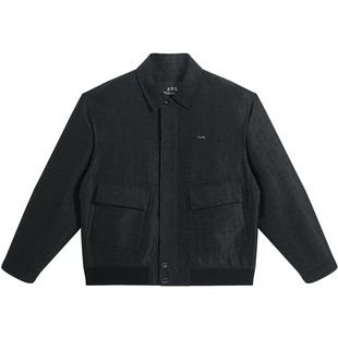 太平鸟男装休闲夹克秋时尚行政夹克复古满版暗纹提花工装口袋外套