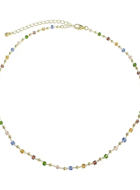极简彩虹小珠串连项链