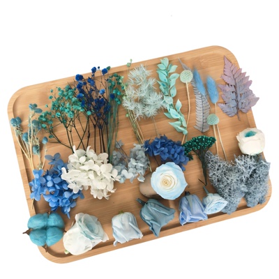 蓝色系永生花配材玫瑰绣球情人果