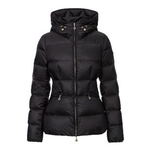 珂莱蒂尔冬气质经典一手长休闲连帽黑色绗缝羽绒服鹅绒修身外套女