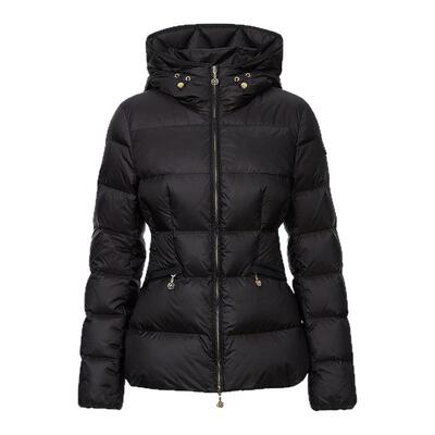 珂莱蒂尔冬气质经典一手长休闲连帽黑色绗缝羽绒服鹅绒修身外套女