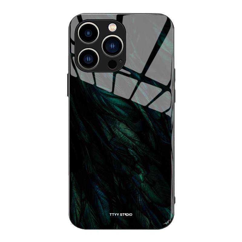 简约冷淡风羽毛适用iPhone17苹果13promax手机壳vivox90荣耀80玻璃保护套11全包mate50小米12