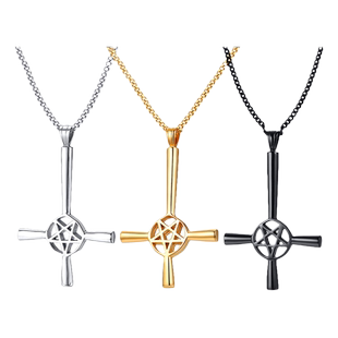 泰爱你欧美时尚撒旦十字架项链潮男个性帅气酷炫钛钢吊坠挂坠饰品