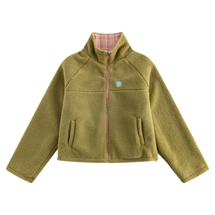 riverstone plus 双面穿摇粒绒格纹保暖立领外套女冬季加厚夹克