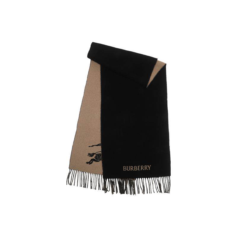 【自营】BURBERRY/博柏利LOGO马术骑士双面提花山羊绒长款围巾