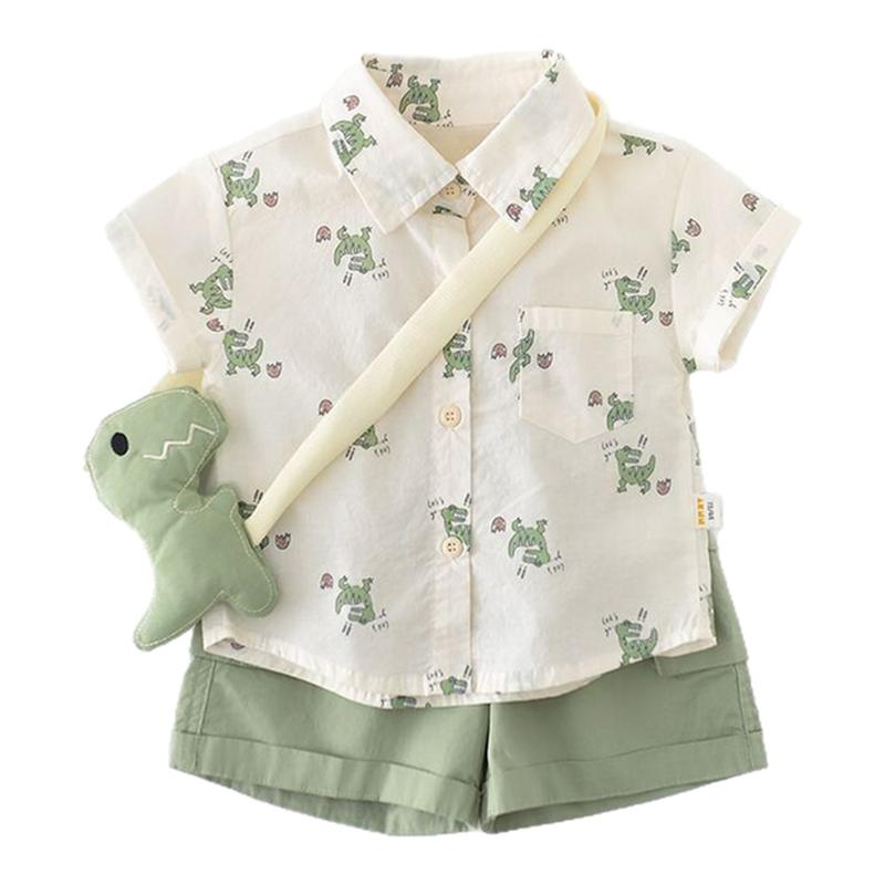 丹麦MARMAR KIDS夏季婴幼儿薄款满印恐龙衬衫背包短裤两件套套装
