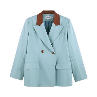 DENGDAHA「绅装时刻」长袖西服女秋气质轻职风时尚拼色领轻奢外套