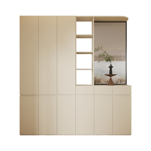 定制鞋柜家用门口储物高柜橡木全实木入户白色门厅一体靠墙换鞋凳