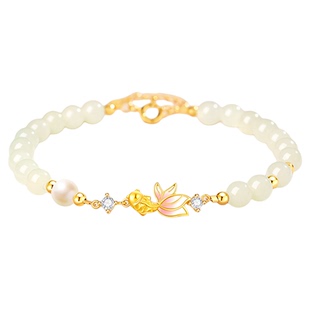 中国黄金央创锦鲤和田玉手链女生款士手串生日情人节礼物女友S925